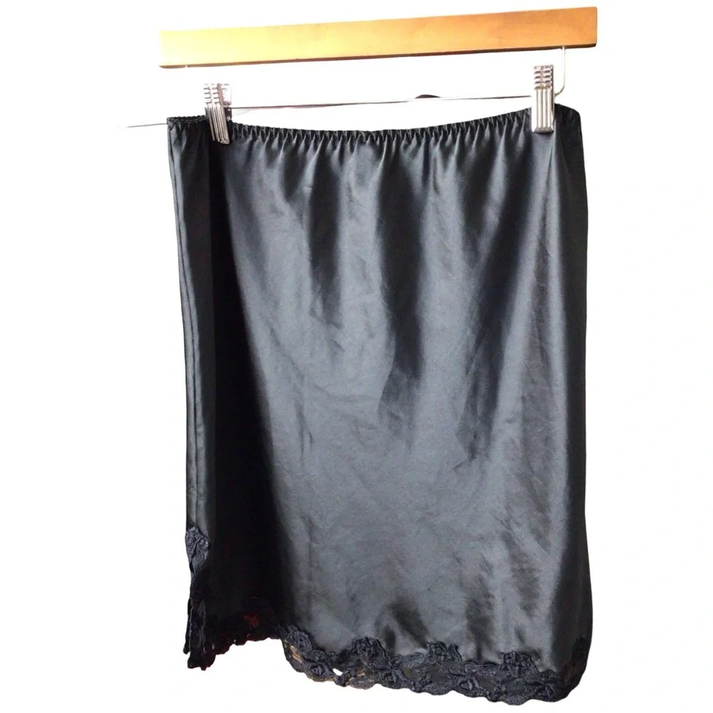 Victoria's Secret Black Satin Slip with Lace - Picture 2 of 4